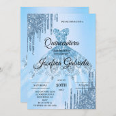Blue Glitter Quinceañera Invitation 招待状 (正面/裏面)