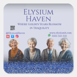 Blue Glitter Seniors Care Homes Peace Love Family スクエアシール