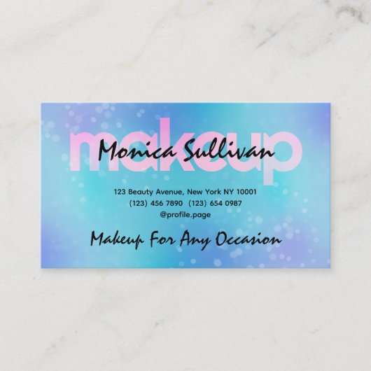 Blue glitter sparkly Makeup artist 名刺 (正面)