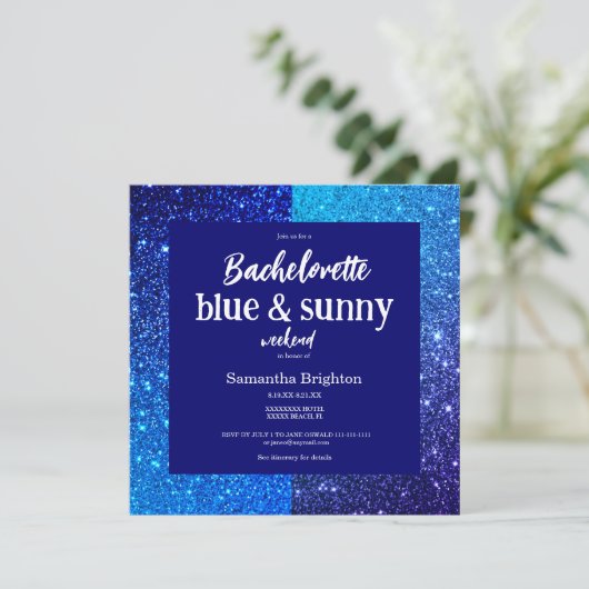 Blue Glitter Weekend Bachelorette Party Invitation 招待状 (スタンド正面)