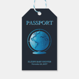 Blue Globe Passport Travel Baby Shower ギフトタグ
