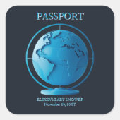 Blue Globe Passport Travel Baby Shower スクエアシール (正面)