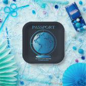 Blue Globe Passport Travel Baby Shower ペーパープレート (パーティー)