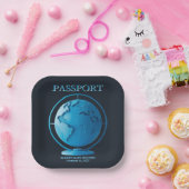 Blue Globe Passport Travel Baby Shower ペーパープレート (パーティー)