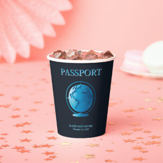 Blue Globe Passport Travel Baby Shower 紙コップ