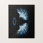 Blue Glowing Angel Wings on black background ジグソーパズル (縦)