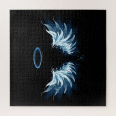 Blue Glowing Angel Wings on black background ジグソーパズル (縦)