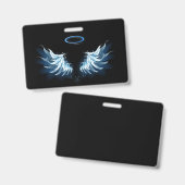 Blue Glowing Angel Wings on black background バッジ (Front & Back)