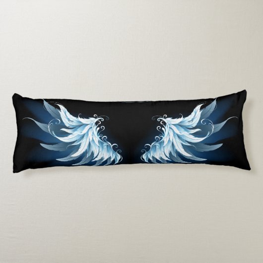 Blue Glowing Angel Wings on black background ボディピロー (裏面)