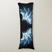 Blue Glowing Angel Wings on black background ボディピロー (正面縦)