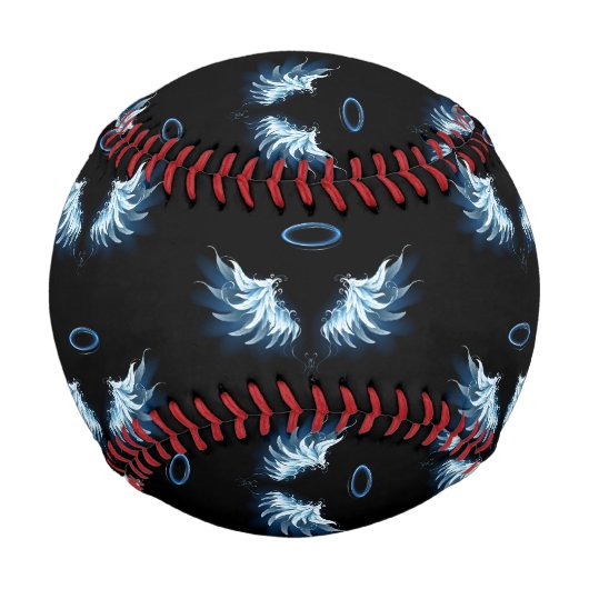 Blue Glowing Angel Wings on black background 野球ボール (正面)