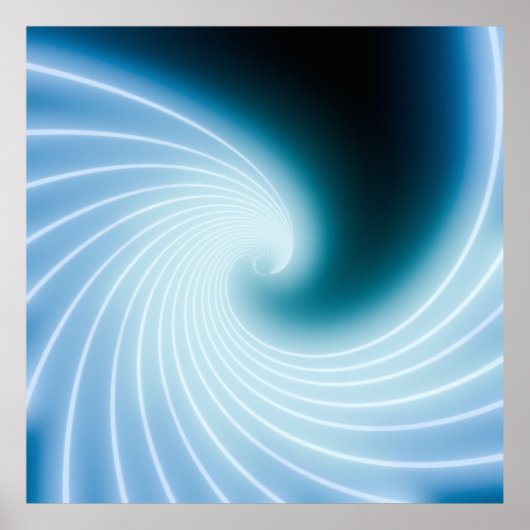 Blue glowing neon line art wave ポスター (正面)