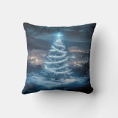Blue Glowing Winter Night Christmas Tree クッション (裏面)