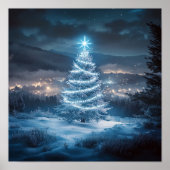 Blue Glowing Winter Night Christmas Tree ポスター (正面)