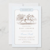 Blue Go Baby Go Derby Baby Shower Preppy Classic  招待状 (正面)