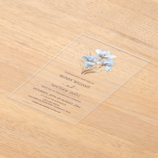 Blue Gold 3D Flowers  アクリル招待状 (レイダウン)