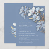 Blue Gold 3D Flowers  招待状 (正面/裏面)