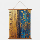 Blue Gold Abstract Botanical Textured Art 吊り下げ型タペストリー (正面)