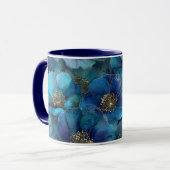 Blue Gold Abstract Watercolor Florals  マグカップ (正面左)