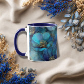 Blue Gold Abstract Watercolor Florals  マグカップ