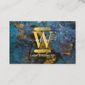 Blue & Gold Agate Geode Glitter Monogram Marble 名刺 (正面)