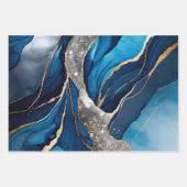 Blue Gold Agate Marble Glitter Abstract Design ラッピングペーパーシート (正面3)