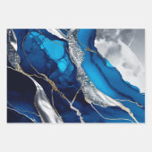 Blue Gold Agate Marble Glitter Abstract Design ラッピングペーパーシート (正面3)