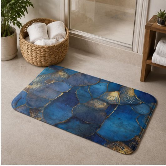 Blue Gold Agate Mosaic Luxury Cobalt Stone  バスマット