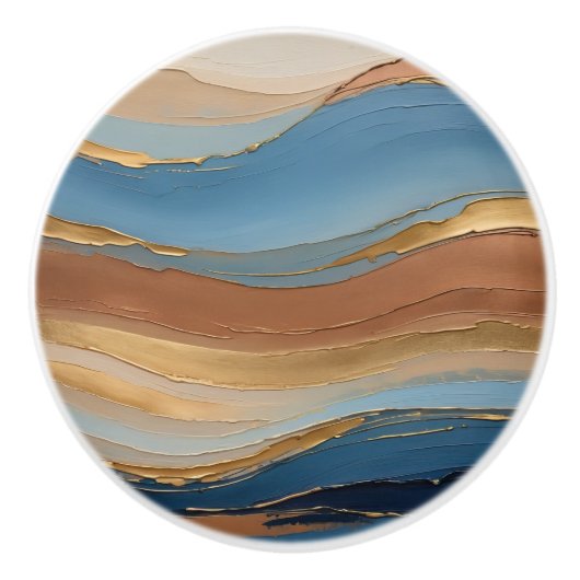 Blue gold and bronze brush strokes セラミックノブ (正面)