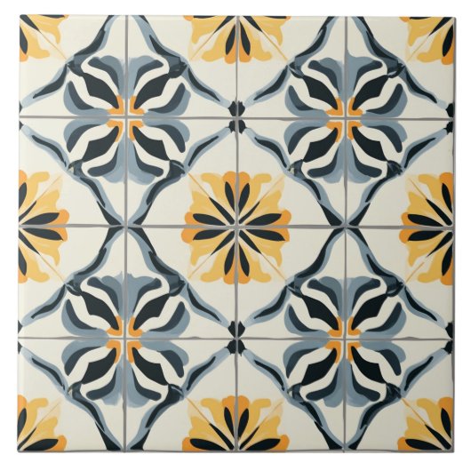 Blue, Gold and Off White Ceramic Tile タイル (正面)