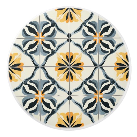 Blue Gold  and Off White Pattern  セラミックノブ (正面)