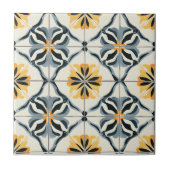 Blue Gold and Off White Pattern Ceramic Tile タイル (正面)
