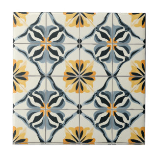 Blue Gold and Off White Pattern Ceramic Tile タイル
