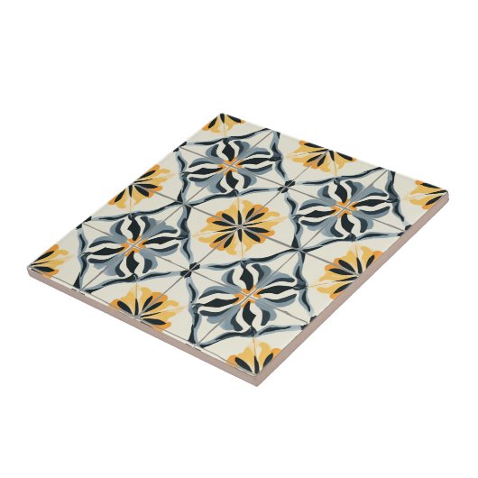 Blue Gold and Off White Pattern Ceramic Tile タイル (側面)