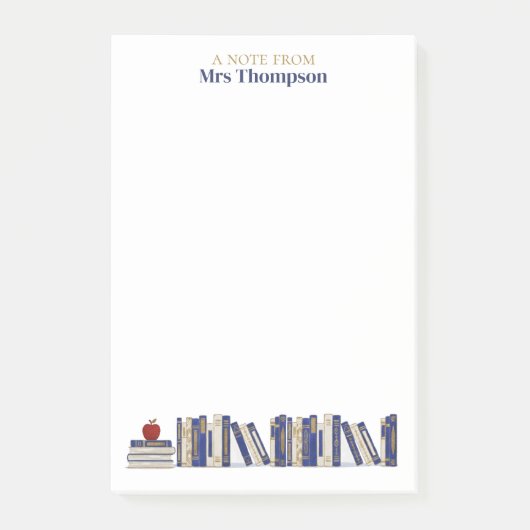 Blue Gold Apple Bookshelf Personalized Teacher ポストイット (正面)