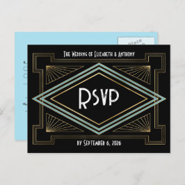 Blue & Gold Art Deco Gatsby-Inspired Wedding ポストカード