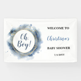  Blue Gold Baby Shower Oh boy Welcome  横断幕
