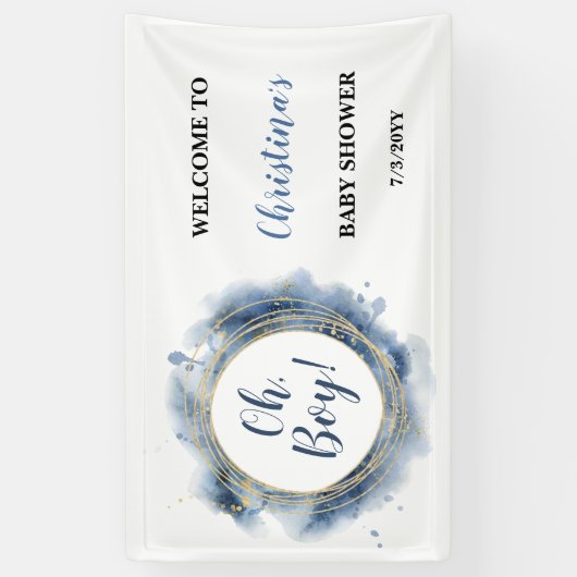  Blue Gold Baby Shower Oh boy Welcome  横断幕 (縦)