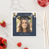 Blue Gold Balloon Glitter Graduation Party Photo スタンダードカクテルナプキン (インサイチュ)