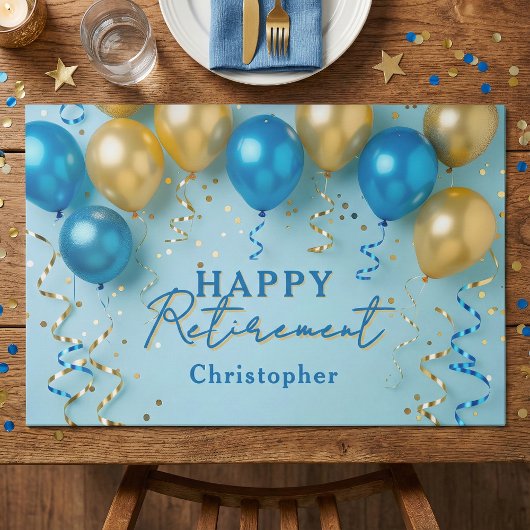 Blue & Gold Balloons Happy Retirement Placemat ペーパーパッド
