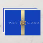 Blue & Gold  Bar Mitzvah Star of David 招待状 (正面/裏面)