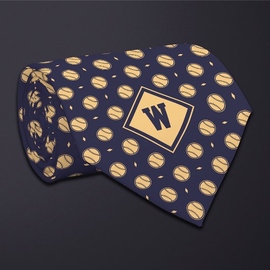 Blue Gold Baseball Icon Necktie ネクタイ