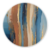Blue gold beige and bronze textured stripes セラミックノブ (正面)