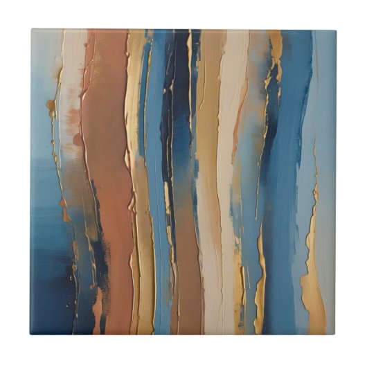 Blue gold beige and bronze textured stripes タイル (正面)