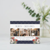 Blue Gold Botanical Photo Newlywed シーズンポストカード (スタンド正面)