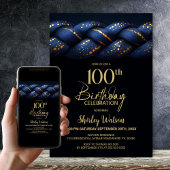 Blue Gold Braid 100th Birthday Party 招待状