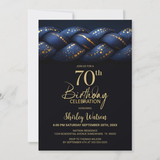 Blue Gold Braid 70th Birthday Party 招待状 (正面)