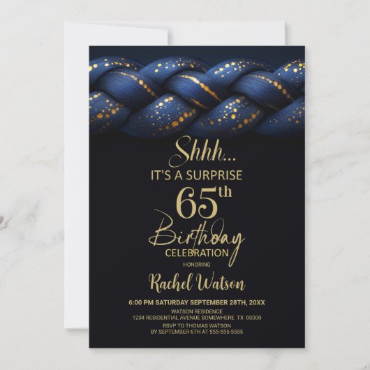 Blue Gold Braid Surprise 65th Birthday Party 招待状 (正面)