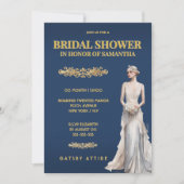 Blue Gold Bridal Shower Gatsby Elegant 招待状 (正面)