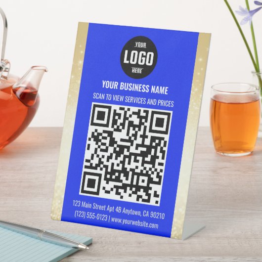 Blue & Gold Business QR Code Pedestal Sign 台座サイン (インサイチュ)